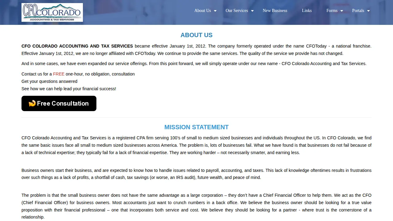 CFO Colorado Accounting & Tax Services page