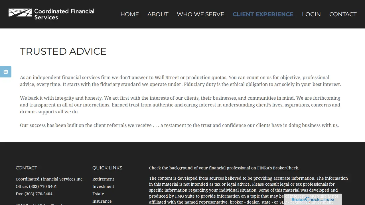 Coordinated Financial Services, Inc. page