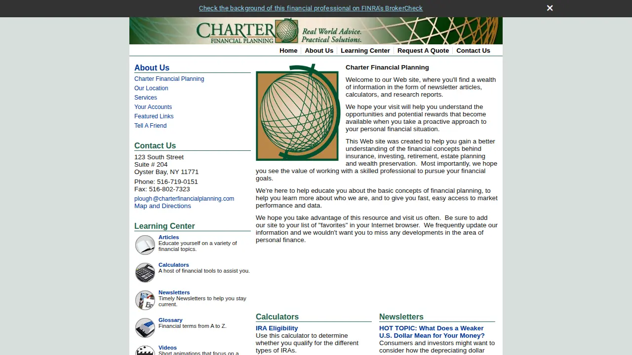 charter financial planning page