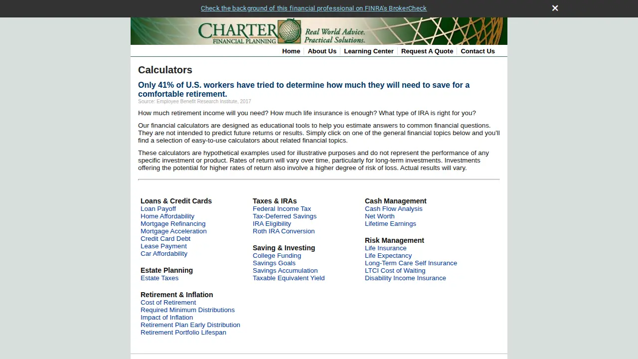 charter financial planning page