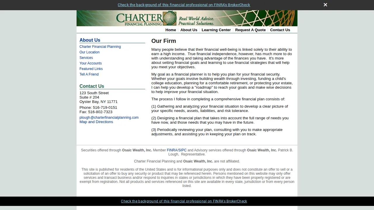 charter financial planning page