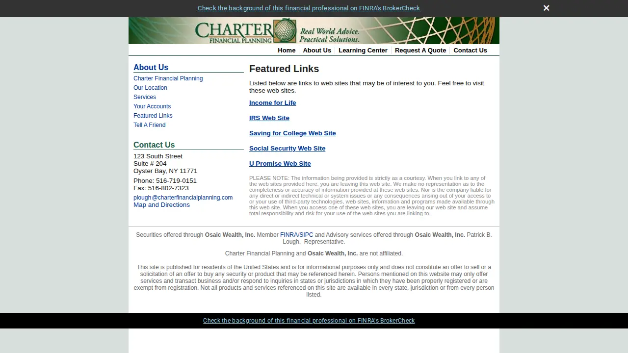 charter financial planning page