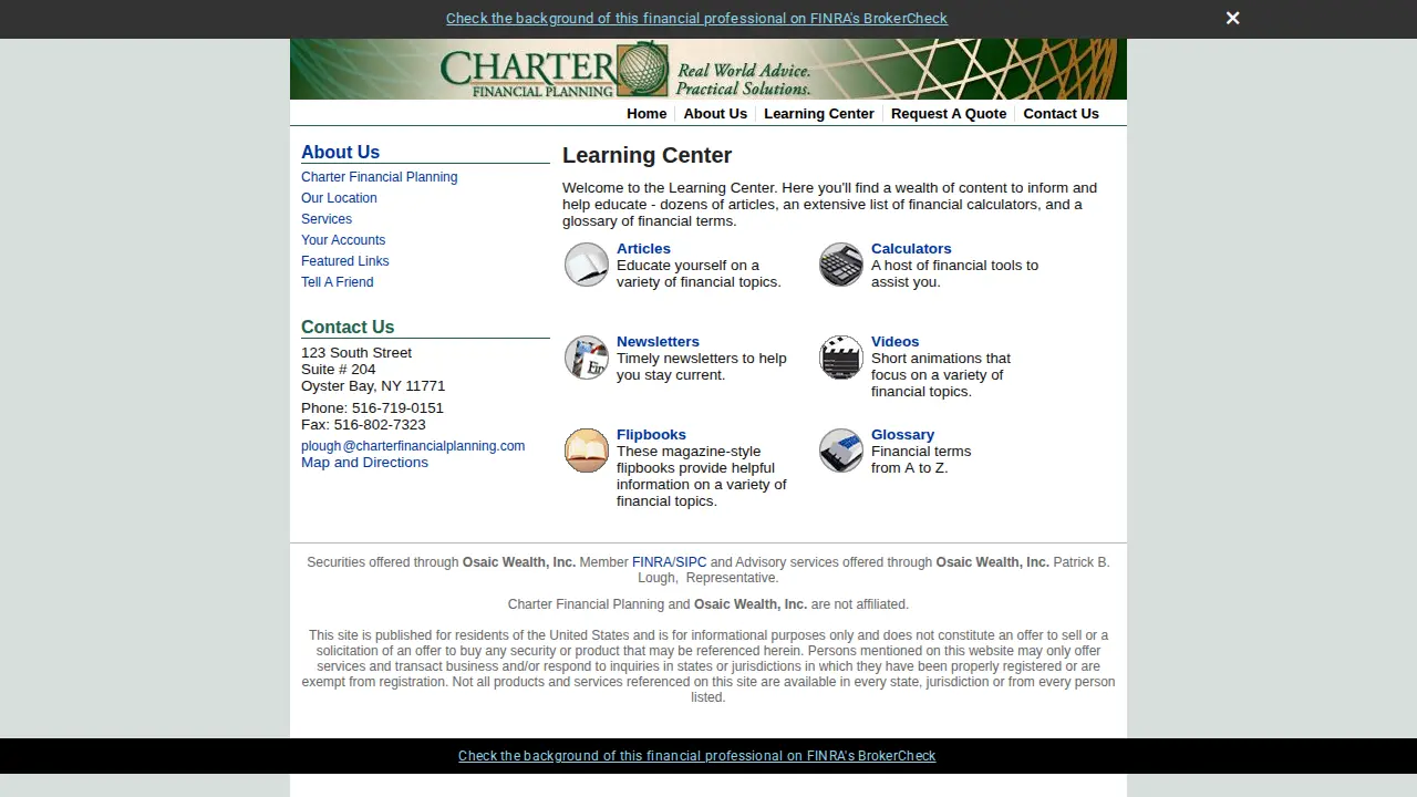 charter financial planning page
