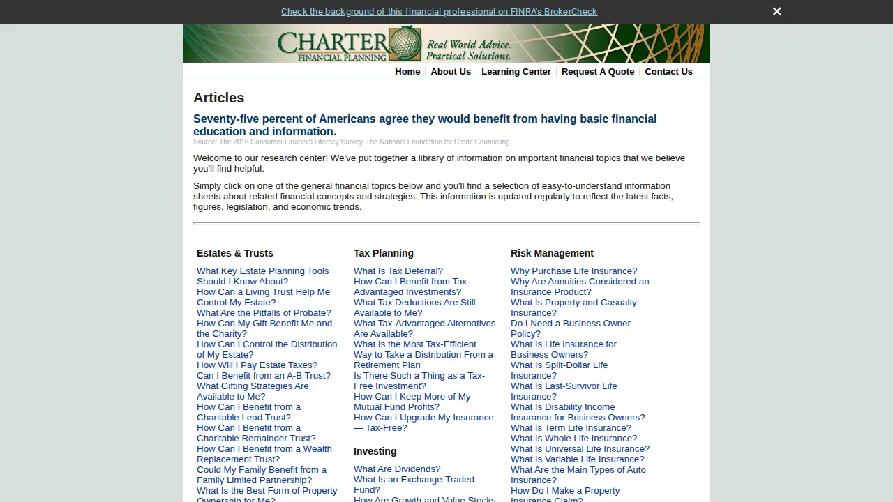 charter financial planning page