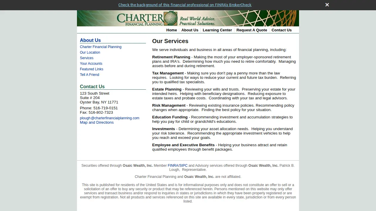 charter financial planning page