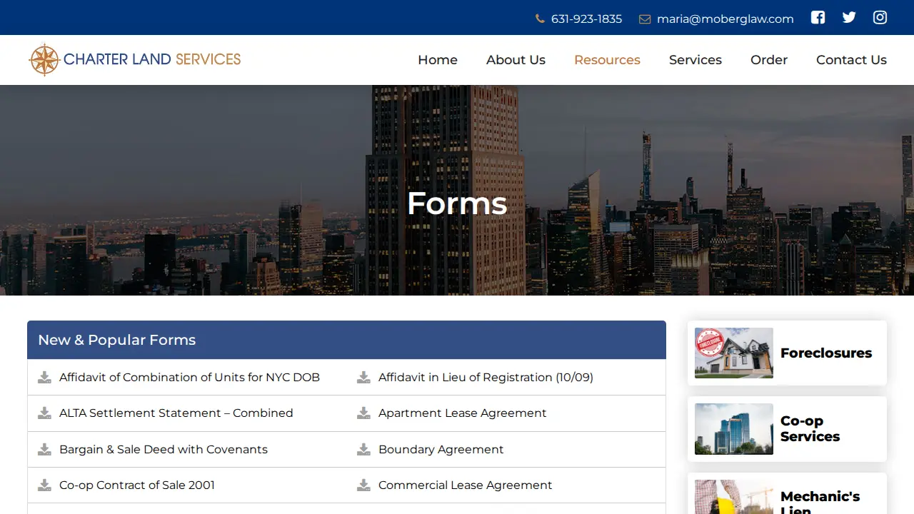 Charter Land Services page