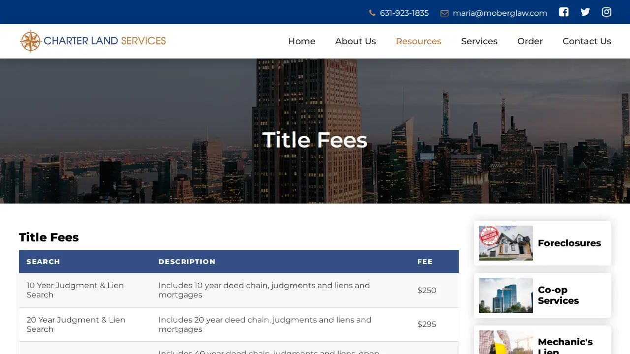 Charter Land Services page