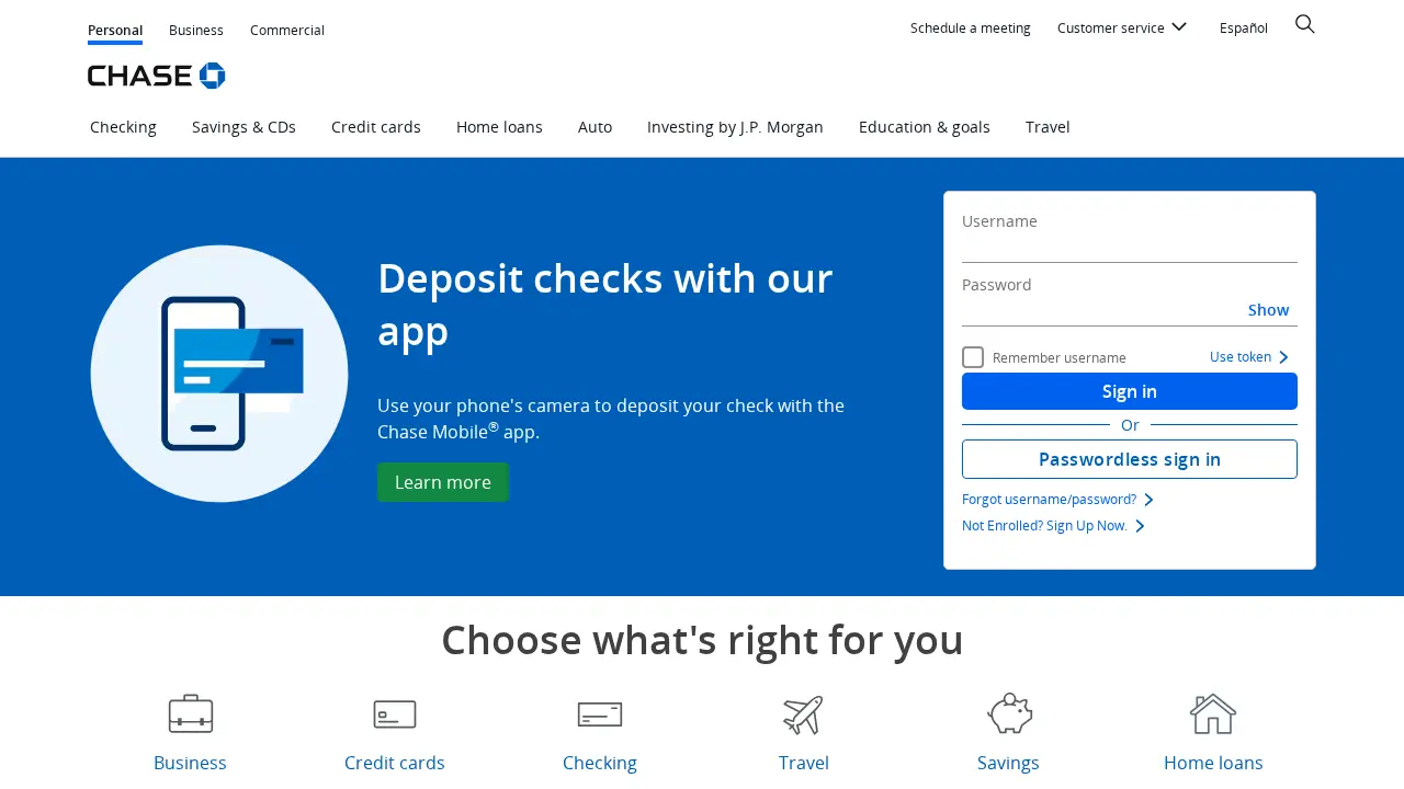 Chase Bank page