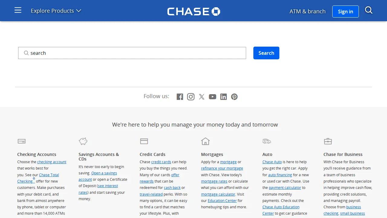 Chase Bank page