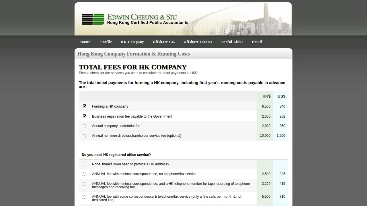 Edwin Cheung & Siu HK Accountants page