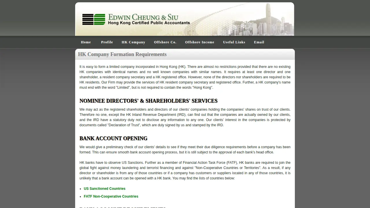 Edwin Cheung & Siu HK Accountants page