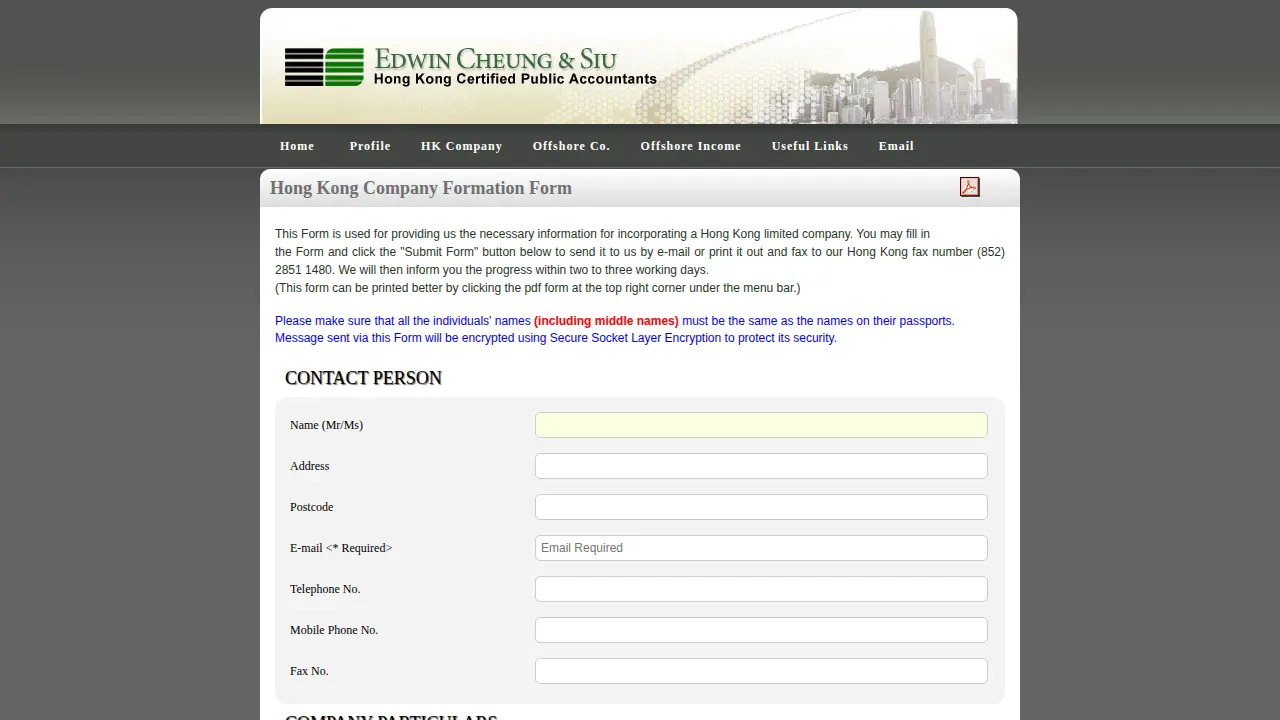 Edwin Cheung & Siu HK Accountants page