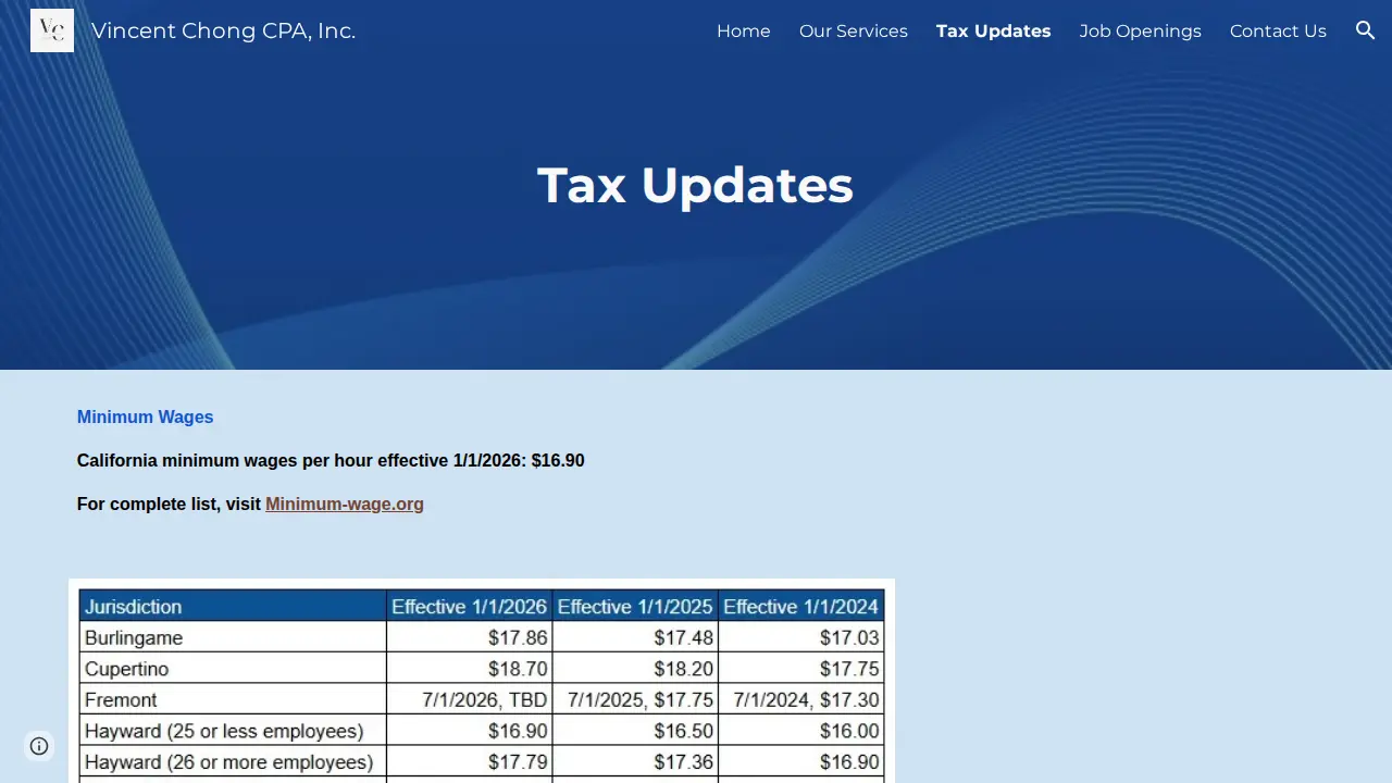 Vincent Chong CPA, Inc. page
