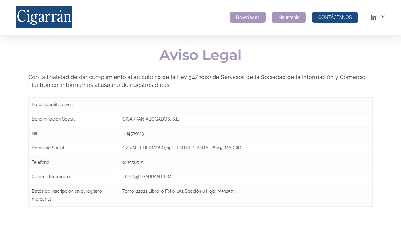 Cigarran Abogados S.L. page