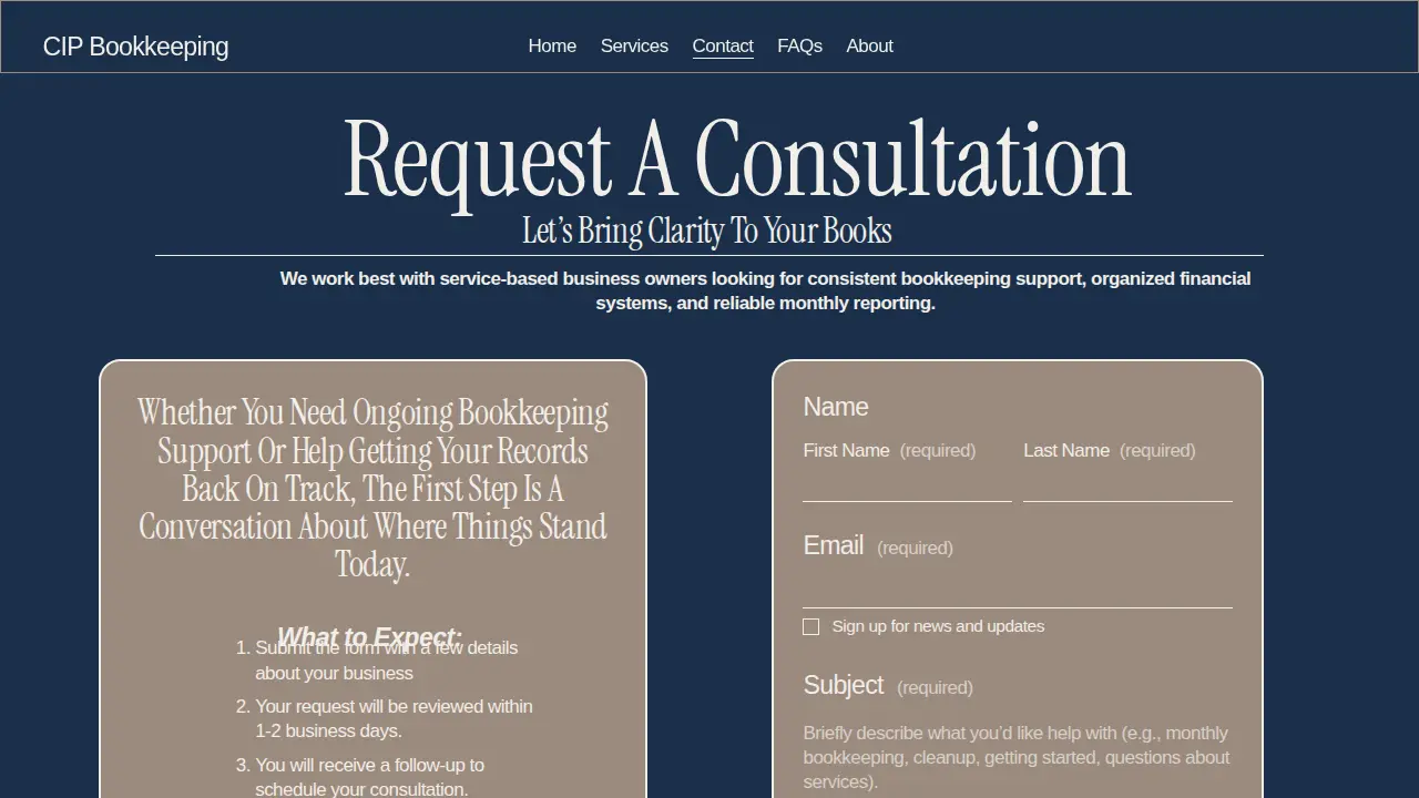 CIP Bookkeeping LLC page
