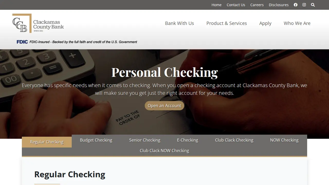 Clackamas County Bank page