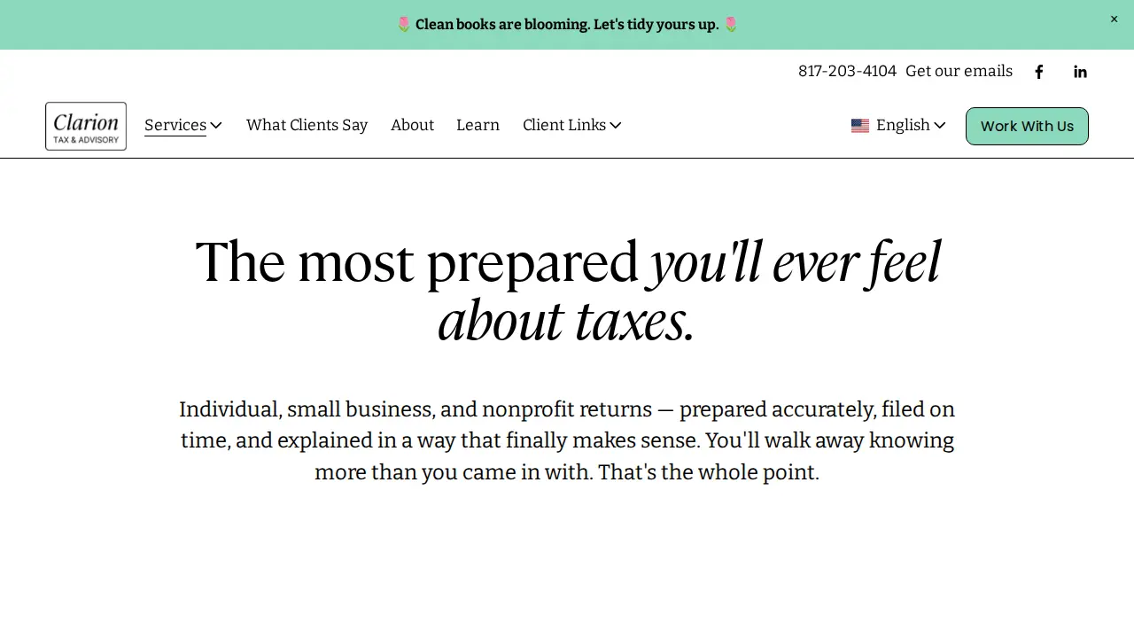 Clarion Tax & Advisory page