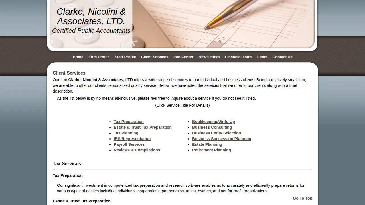 Clarke Nicolini & Associates page