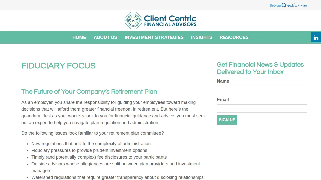 Client Centric Financial Advisors page