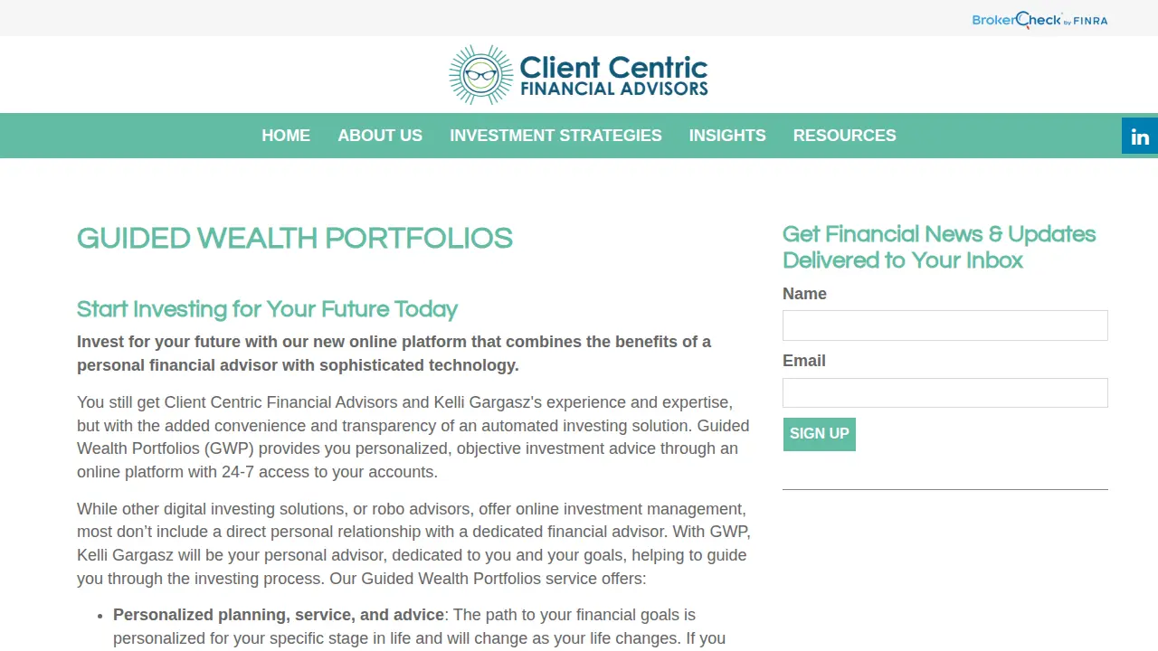 Client Centric Financial Advisors page