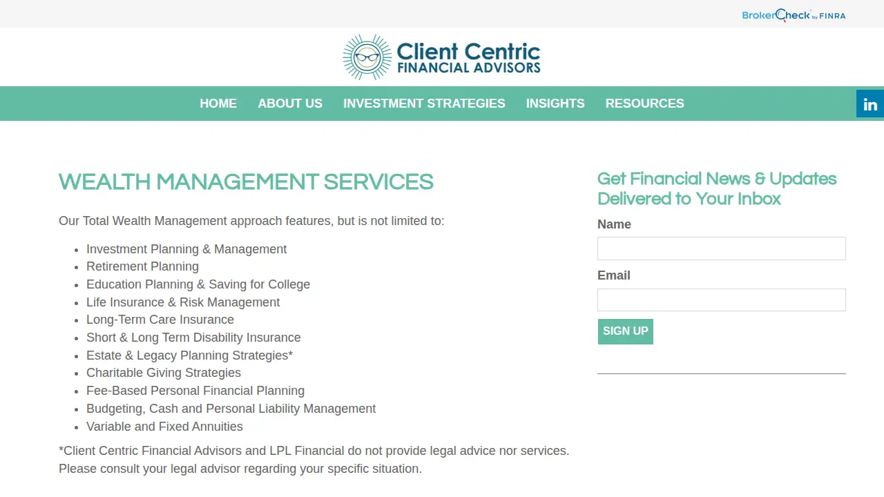 Client Centric Financial Advisors page
