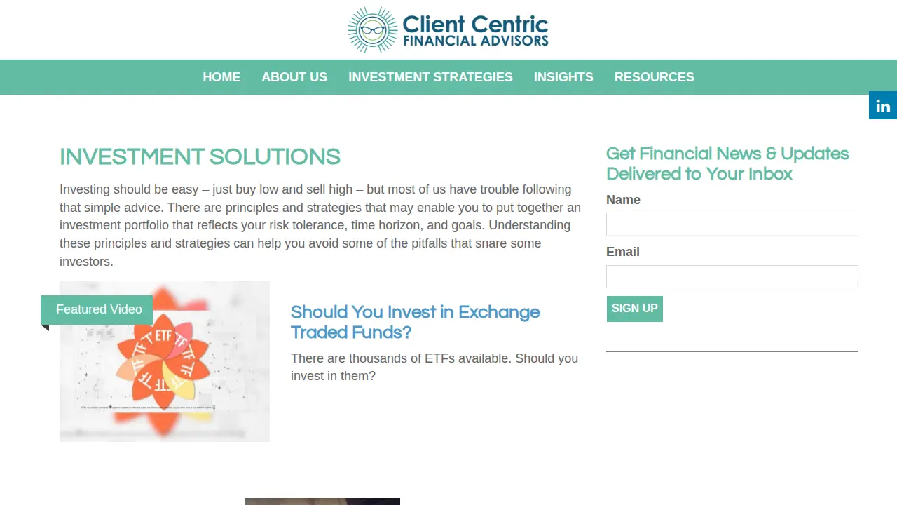Client Centric Financial Advisors page