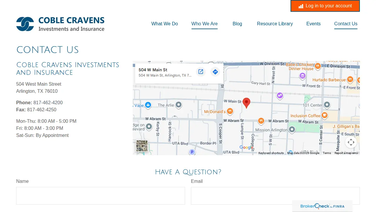 Coble Cravens Investments and Insurance page