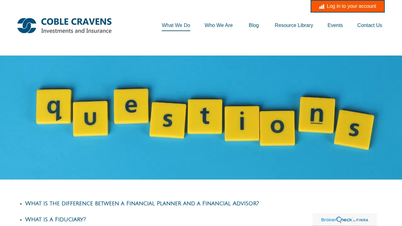 Coble Cravens Investments and Insurance page