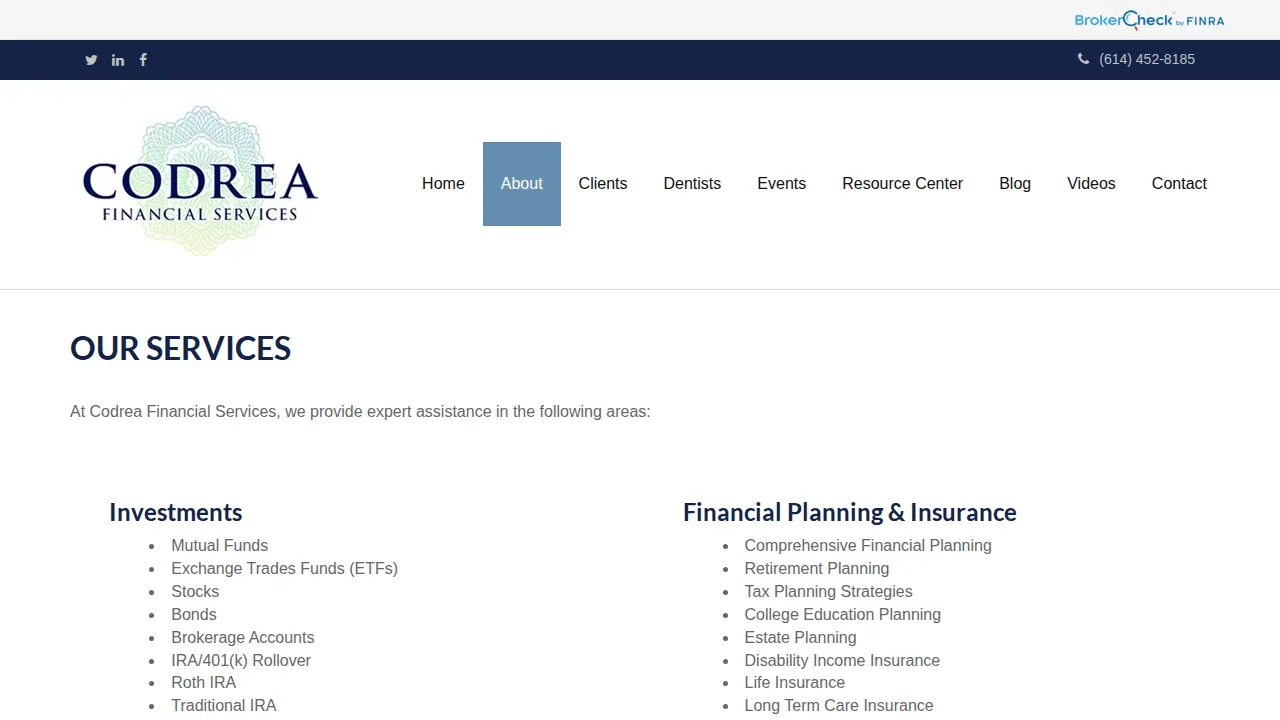 Codrea Financial Services page