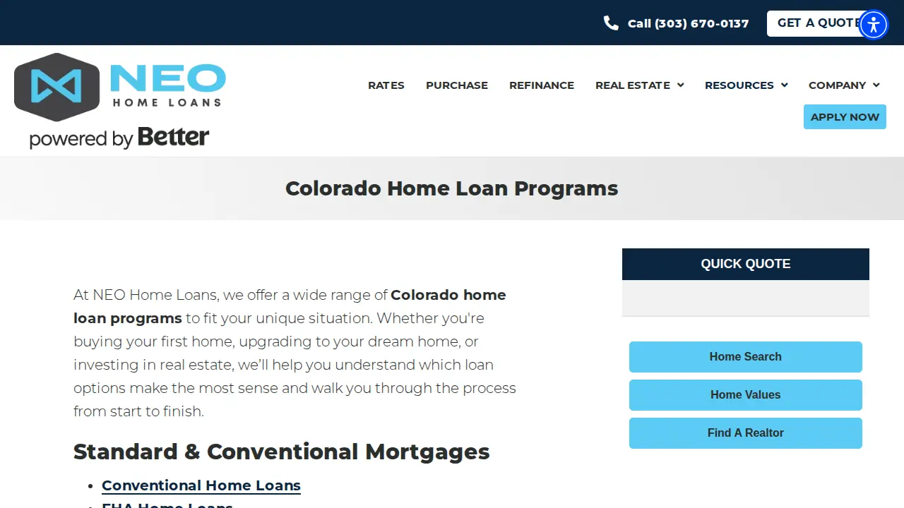 NEO Home Loans page