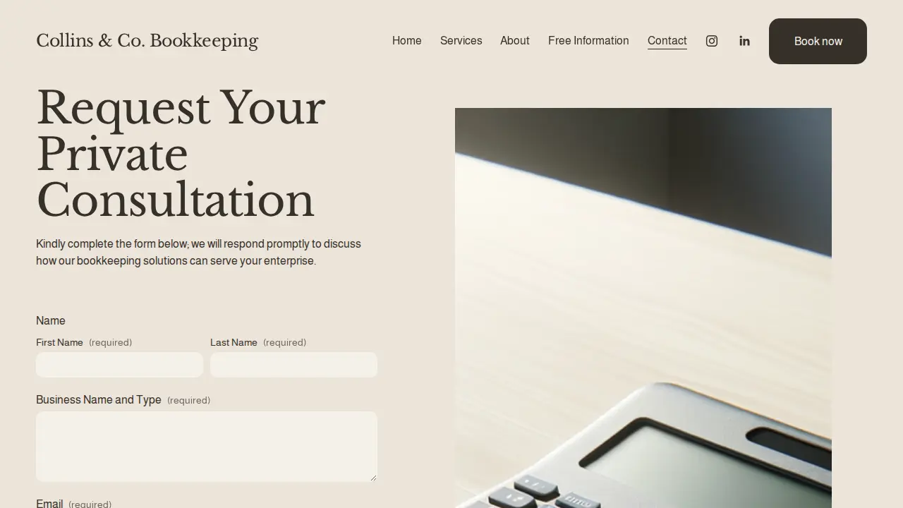 Collins & Co. Bookkeeping page