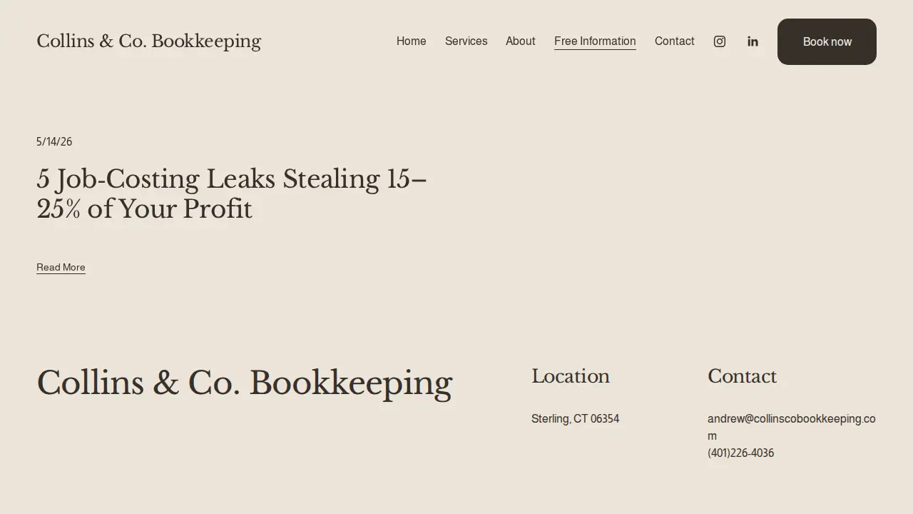 Collins & Co. Bookkeeping page