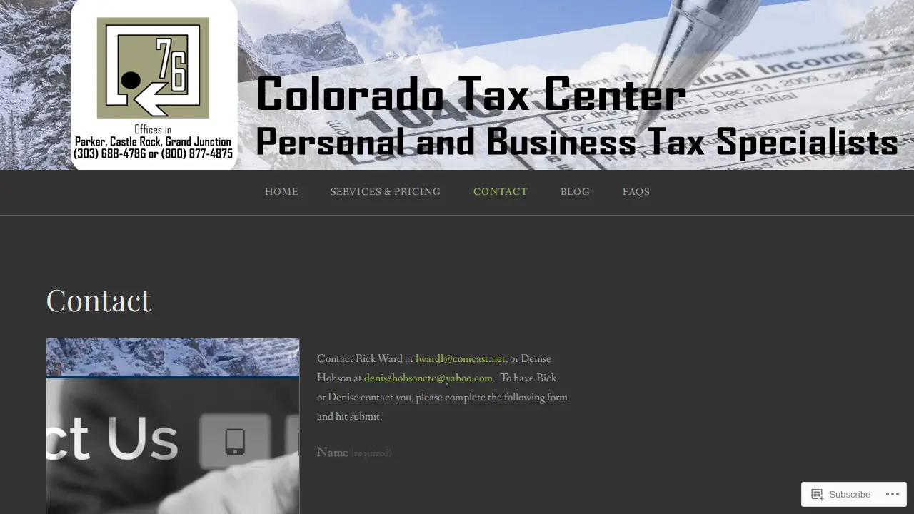 Colorado Tax Center page