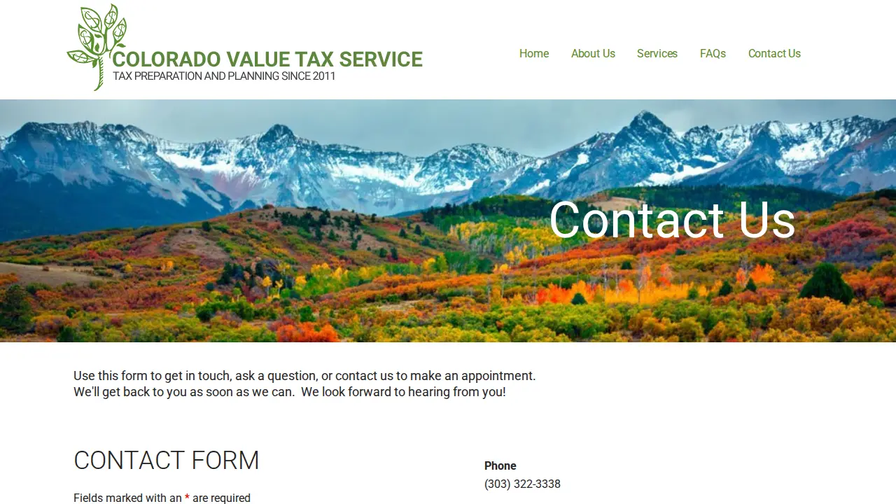 Colorado Value Tax Service page