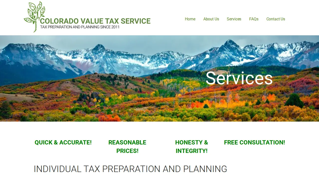 Colorado Value Tax Service page
