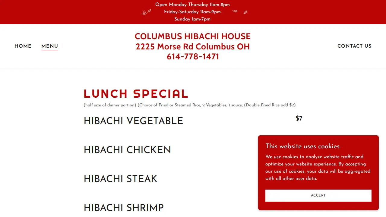 Columbus Hibachi House page