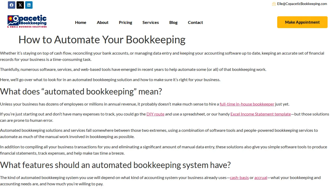 Copacetic Bookkeeping LLC page