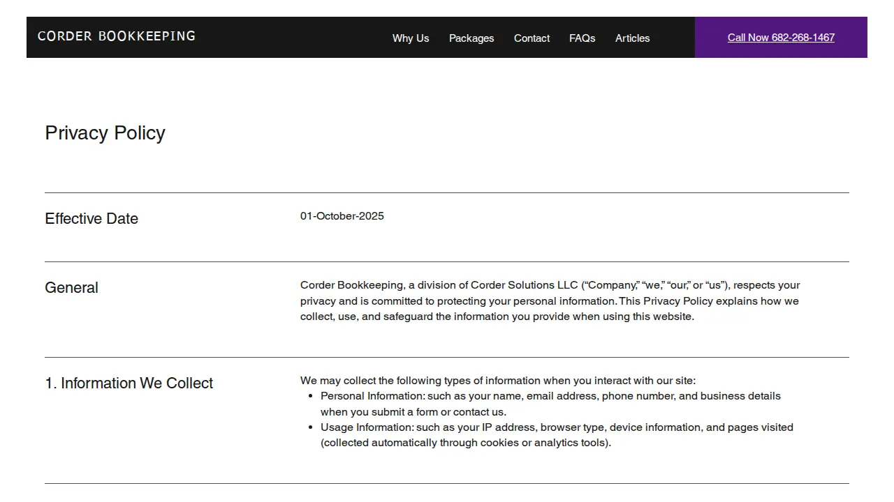 Corder Bookkeeping page