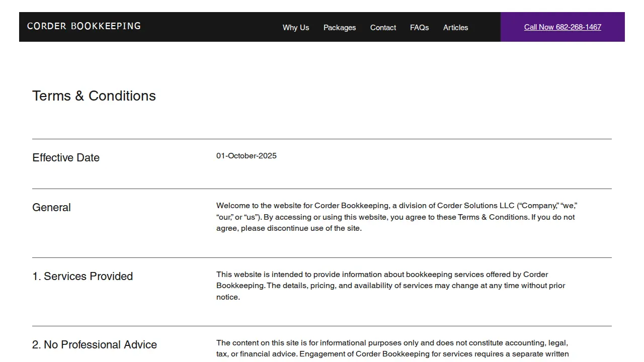 Corder Bookkeeping page