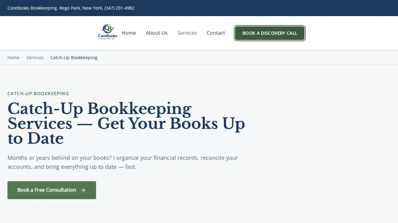 CoreBooks Bookkeeping page