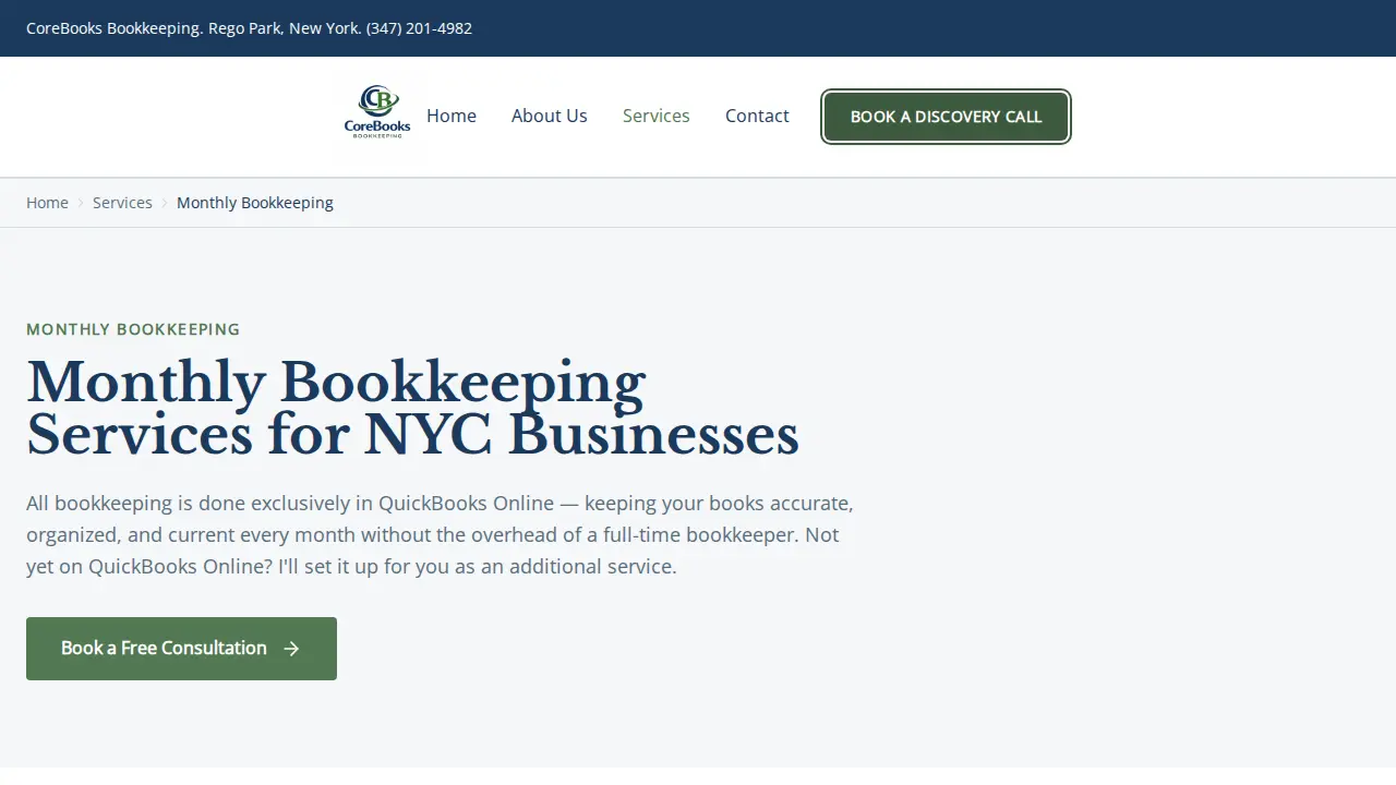 CoreBooks Bookkeeping page
