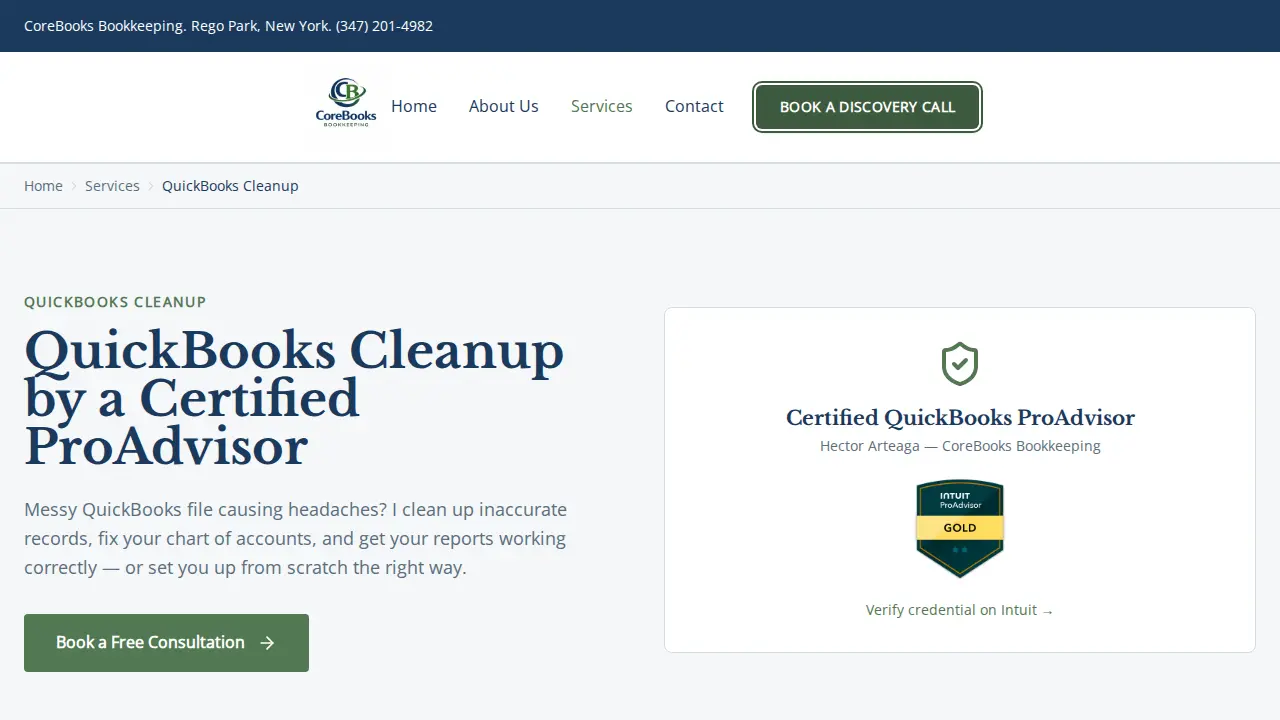 CoreBooks Bookkeeping page