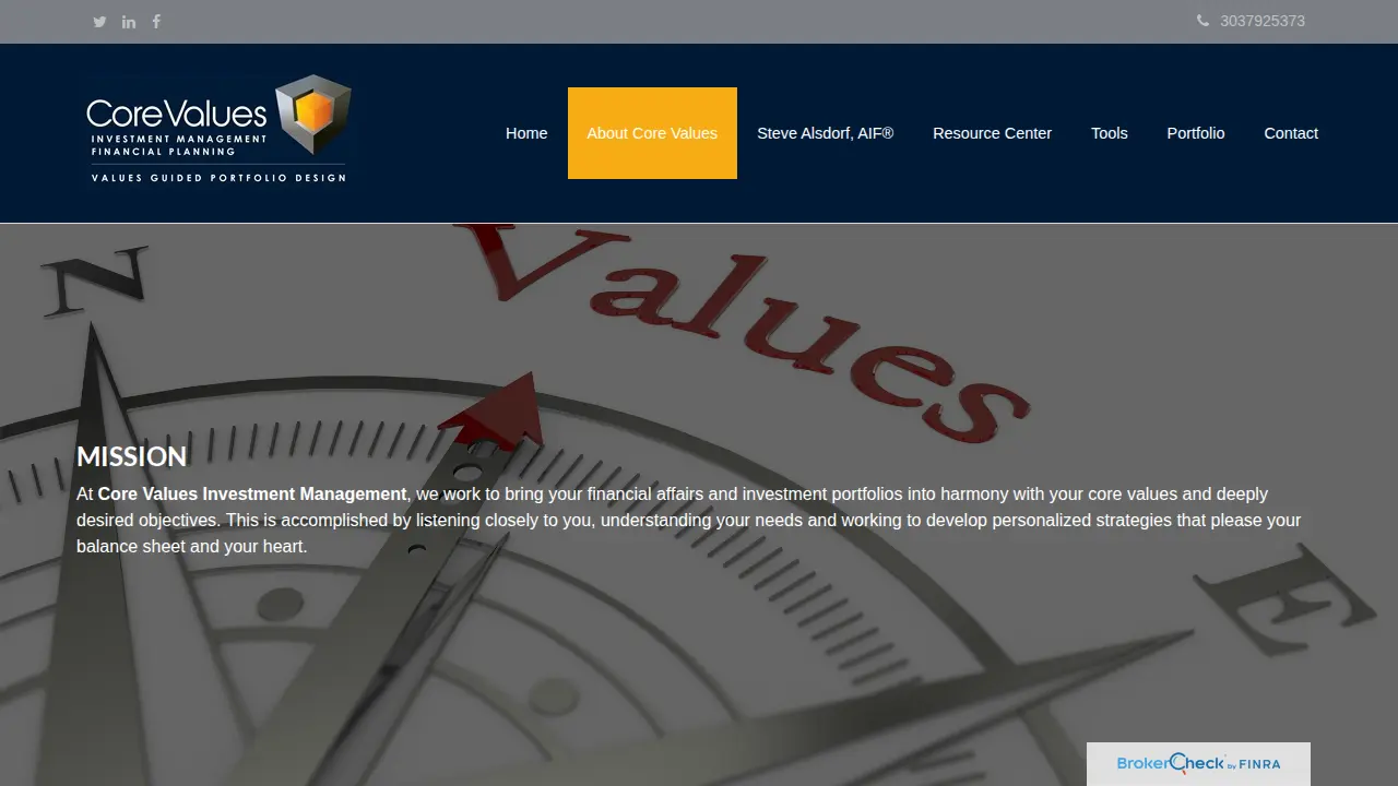 Core Values Investment Management page