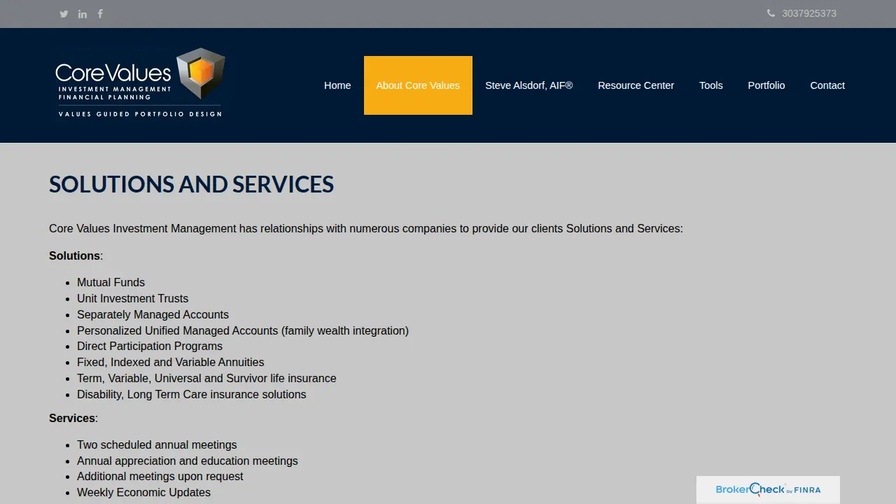 Core Values Investment Management page