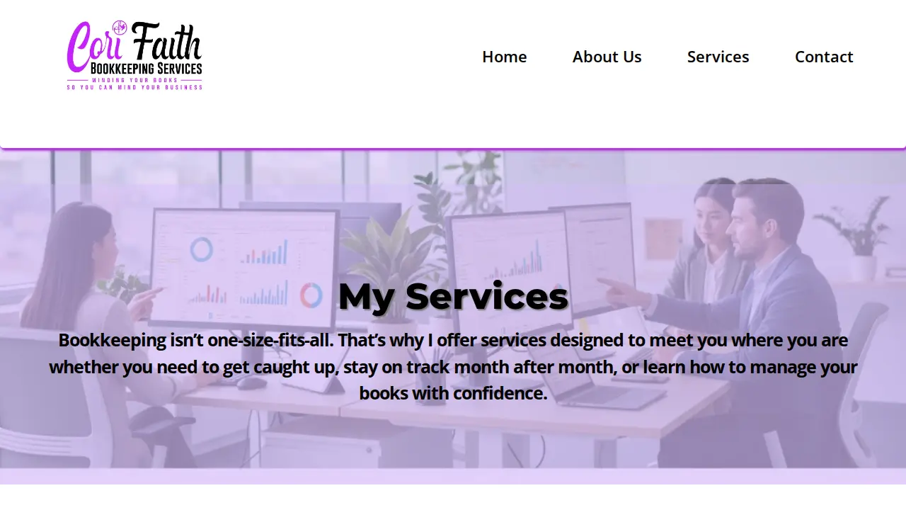 Cori Faith Bookkeeping Services page
