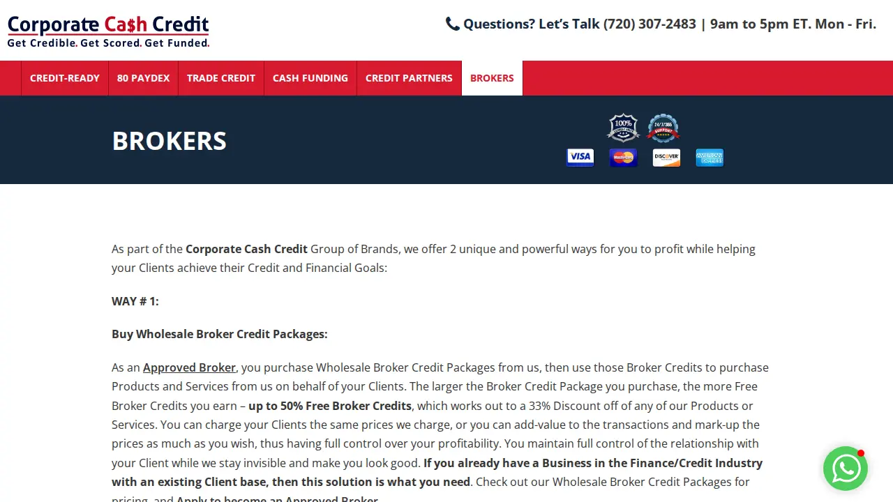 Corporate Cash Credit page
