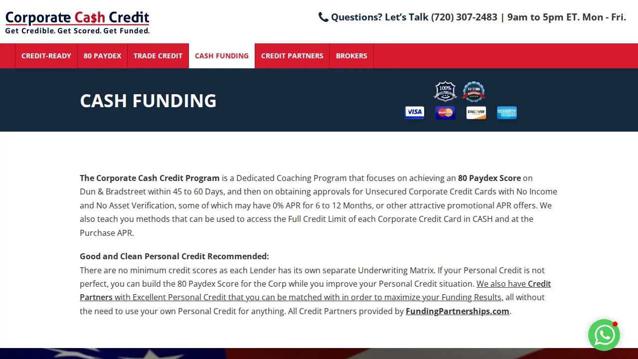 Corporate Cash Credit page
