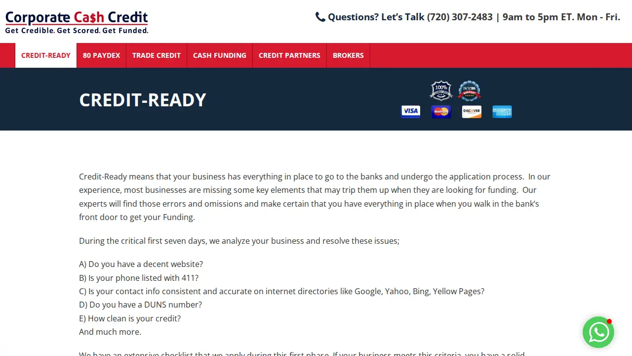 Corporate Cash Credit page