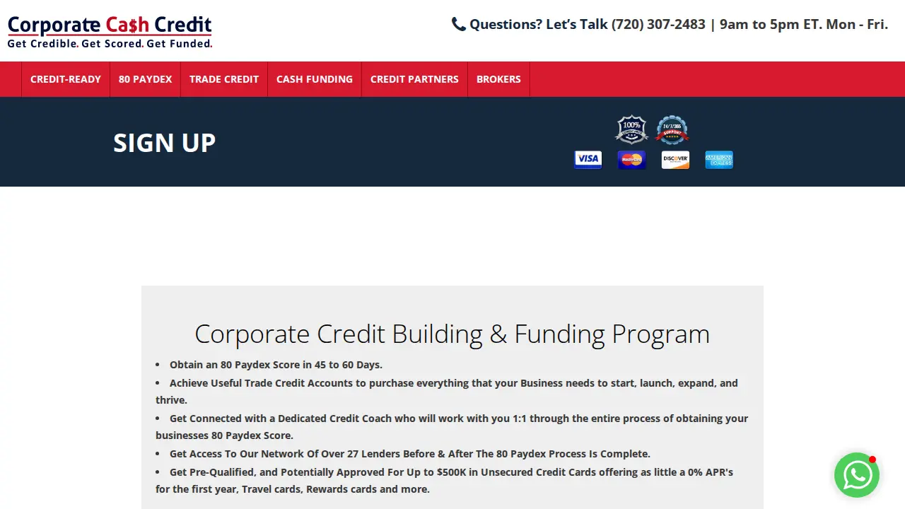 Corporate Cash Credit page