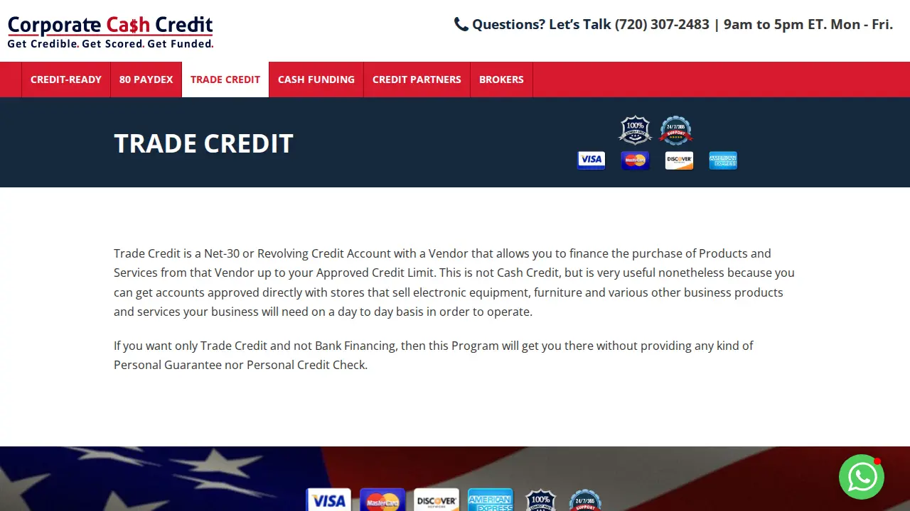 Corporate Cash Credit page